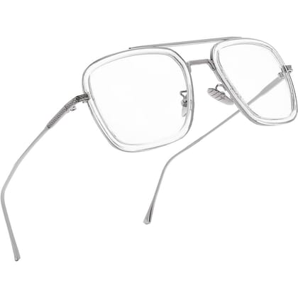 Dervin Blue Light Blocking Blue Cut Zero Power anti-glare Retro Square Eyeglasses, Tony Stark Frame for Eye Protection from UV by Mobile/Computer/Tablet/Laptop