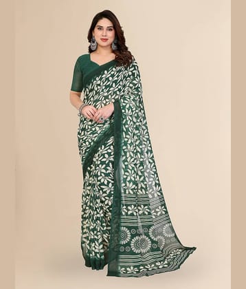 ANAND SAREES Georgette Printed Regular Saree With Unstitched Blouse Piece ( Green )