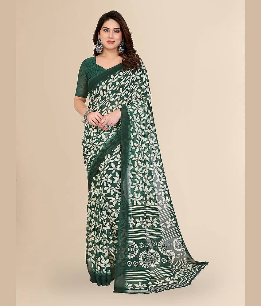 ANAND SAREES Georgette Printed Regular Saree With Unstitched Blouse Piece ( Green )
