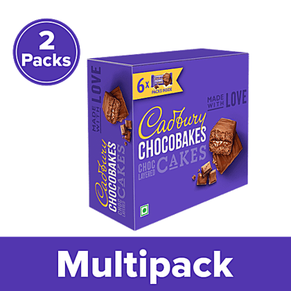 Cadbury Chocobakes Chocobakes Choc Layered Cakes, Family Pack, 126g (6 pieces)- Pack of 2, 2x126 g Multipack