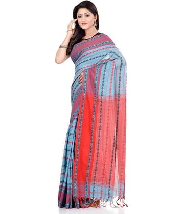 Desh Bidesh Cotton Self Design Saree With Unstitched Blouse Piece ( Blue )
