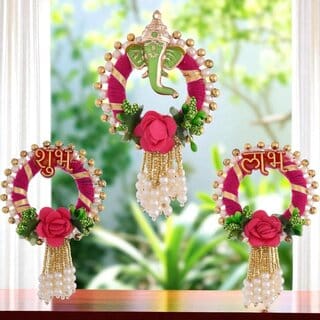 antiq world  INDIA 3 Inch Shubh Labh Door Hanging  Ganesh Ji Design  Auspicious Entrance  Pooja Room Decor for Diwali