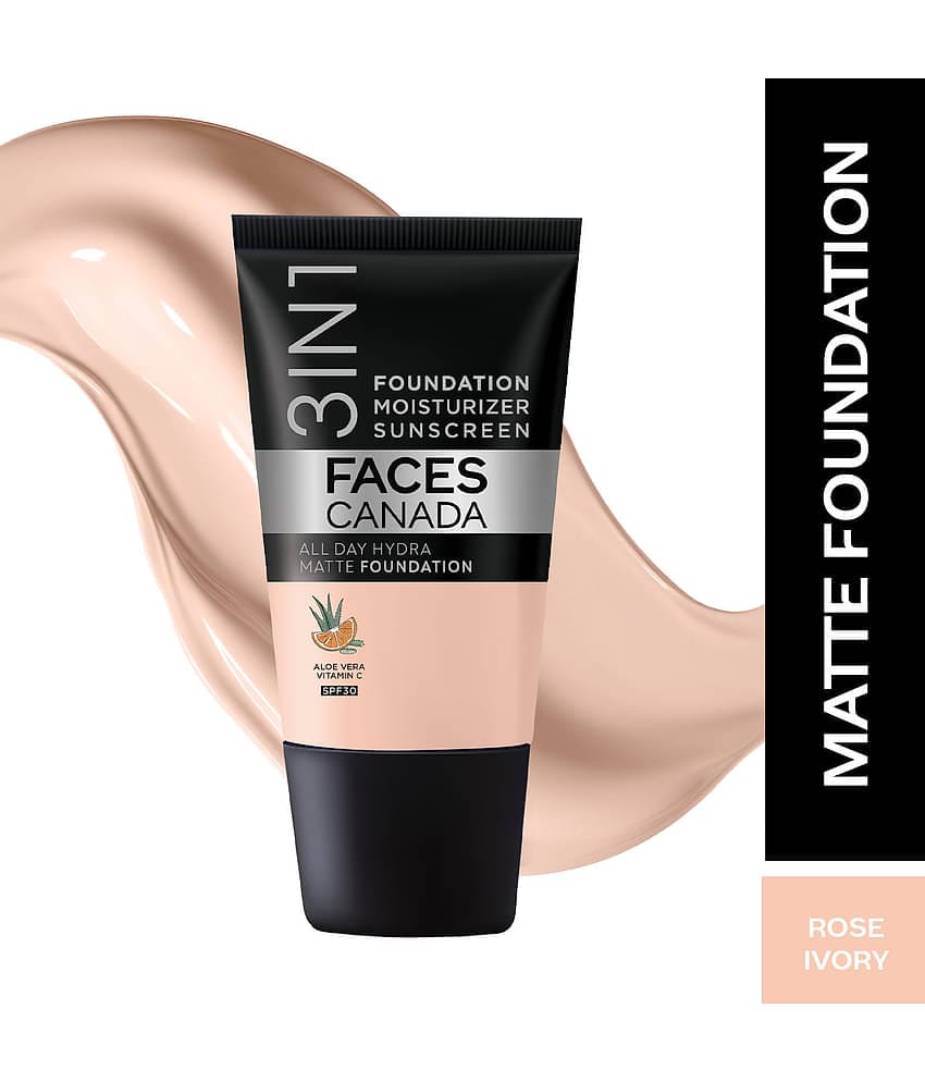 FACES CANADA Hydra Matte Foundation + Moisturizer + SPF 30 ,Rose Ivory 011, 18ml (Pack of 1)