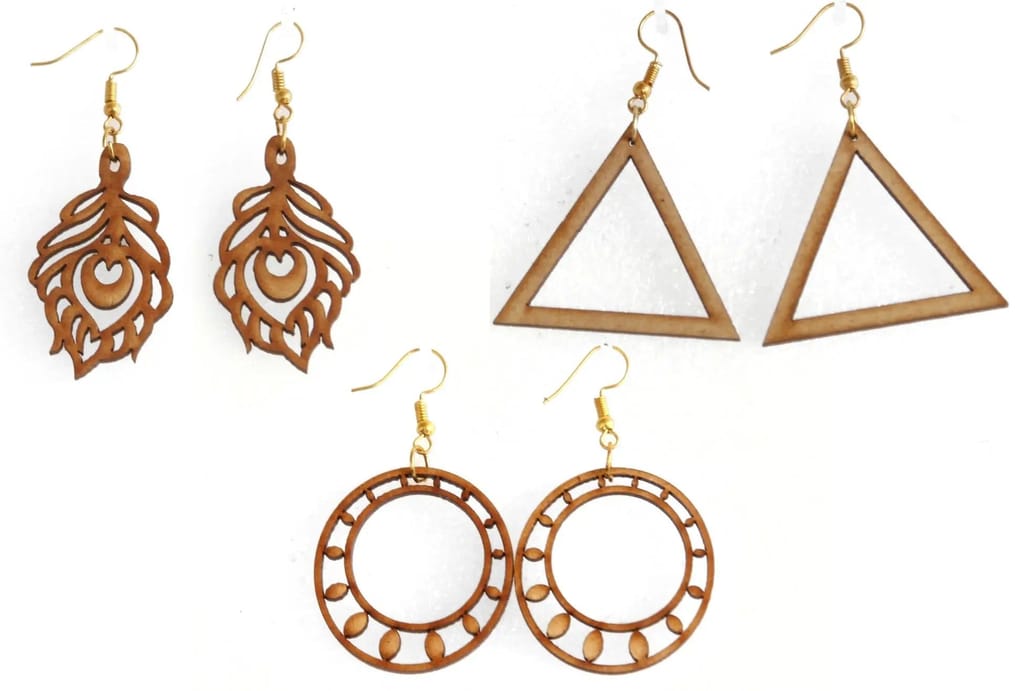 Handcrafted Wooden Earrings Set - 3 Pairs of Unique Designs