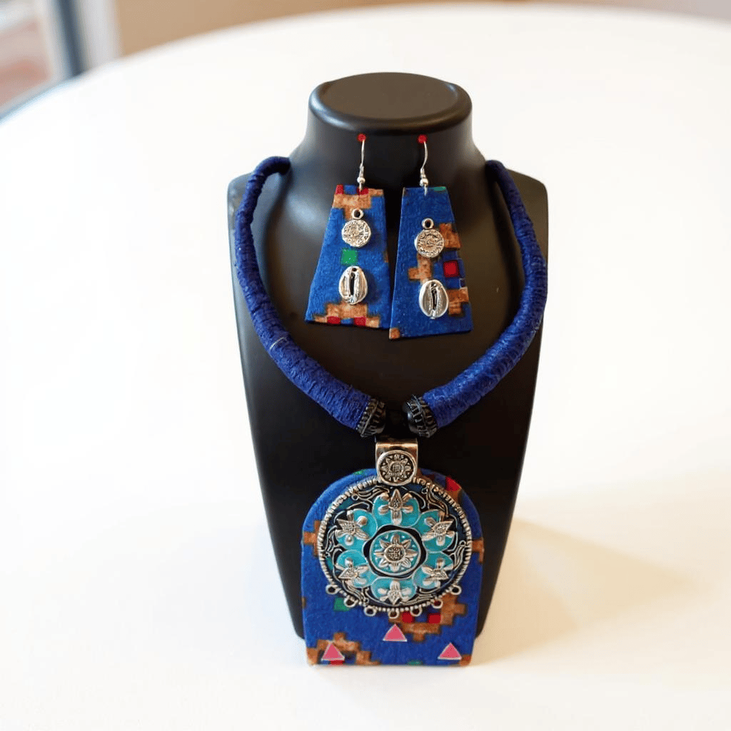 Elegant Fabric Jewelry Set | With Matching Earrings | Blue Colour