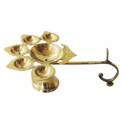 Brass Table Decor Oil Lamp Deepak 5 Wicks  - Premium Brass Deepak for Temple Lighting, Height : 3.5 Inch (FMAS317 E)