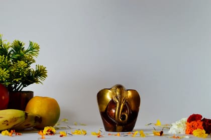 Brass Ganesha Idol (Color - Golden, Size - 3.5H *3.5L*2B) by Snova Enterprises
