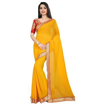 Generic Women's Chiifon, Jacquard Blouse Saree (Yellow, 5 - 6 Mtrs)