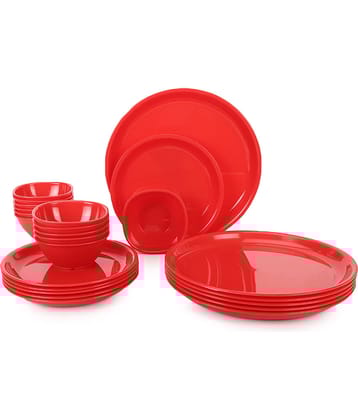 Generic - 24 Pcs Round Red Plastic Dinner Set ( Pack of 24 )