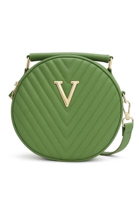 Trendy Sling Bag for Women Quilted Round Shape Crossbody Handbag with Stylish Finish (Olive Green)