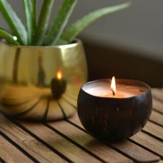 Coconut Shell Spice Candle/Diya Eco-Friendly Scented Soy Wax Candles for Diwali Festives - Wooden