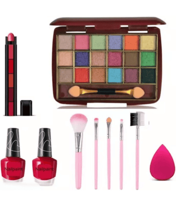 swenky eyeshadow with 5in1 lipstick nail polish beauty blender puff & makeup brush (Pack of 6)