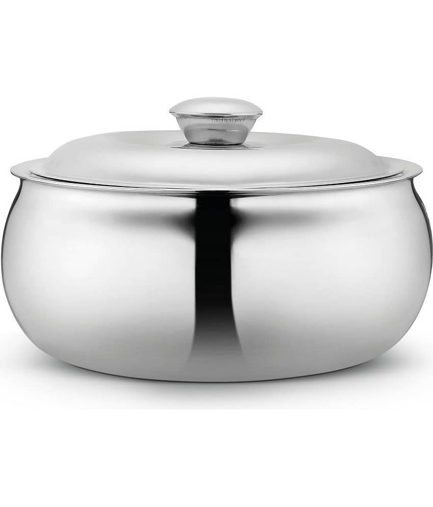 Classic Essentials Belly Tripot Casserole Silver Steel Serve Casserole ( Set of 1 , 1500 mL )
