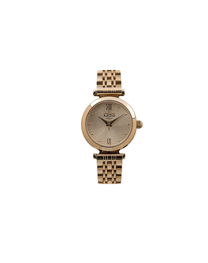 Qorum Katha Ladies Watch - Rose Gold Plated Stainless Steel Case With Rose Gold Dial