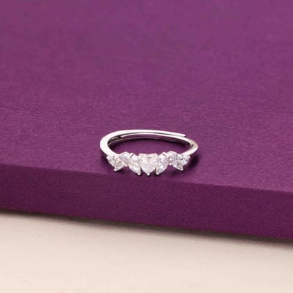 Heart Solitaire Adjustable Minimal Ring-White Stone / Silver / 5