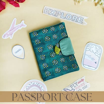 Passport Case- Green Yellow Flowers