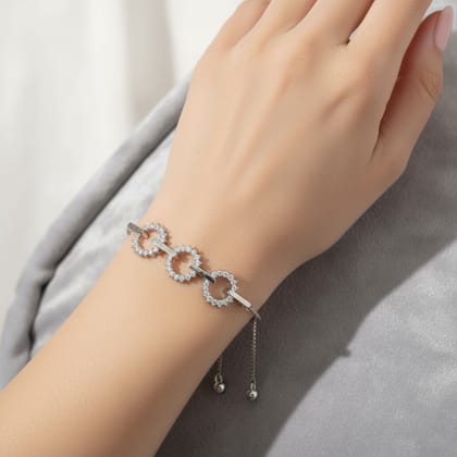 Sterling Silver Adjustable Bracelet with Circular CZ Diamond Design for Women & Girls