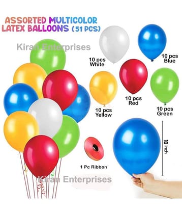Kiran Enterprises 50 Pc. Metallic Balloon ( Multicolor ) + Ribbon For Happy Birthday Party Decoration