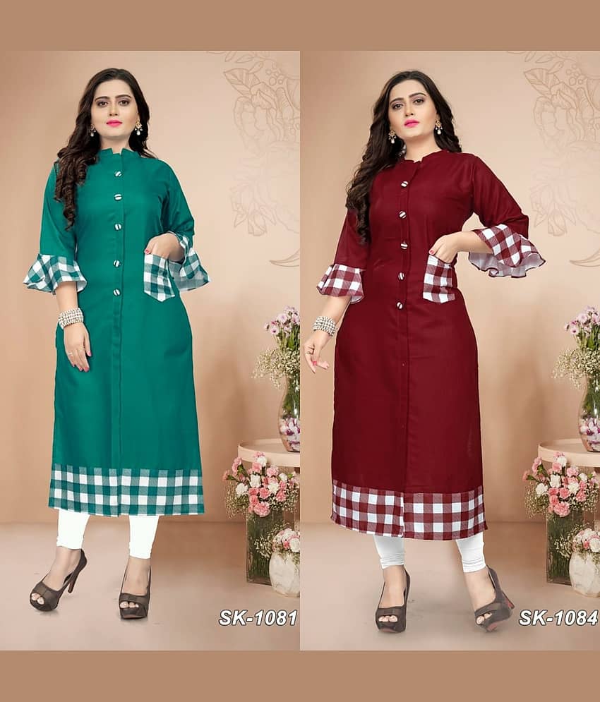 Lerkiza - Multicolor Cotton Women's Straight Kurti ( Pack of 2 )