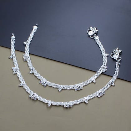 Cute Real Sterling Silver Indian Women Anklets Ankle Pair 10"