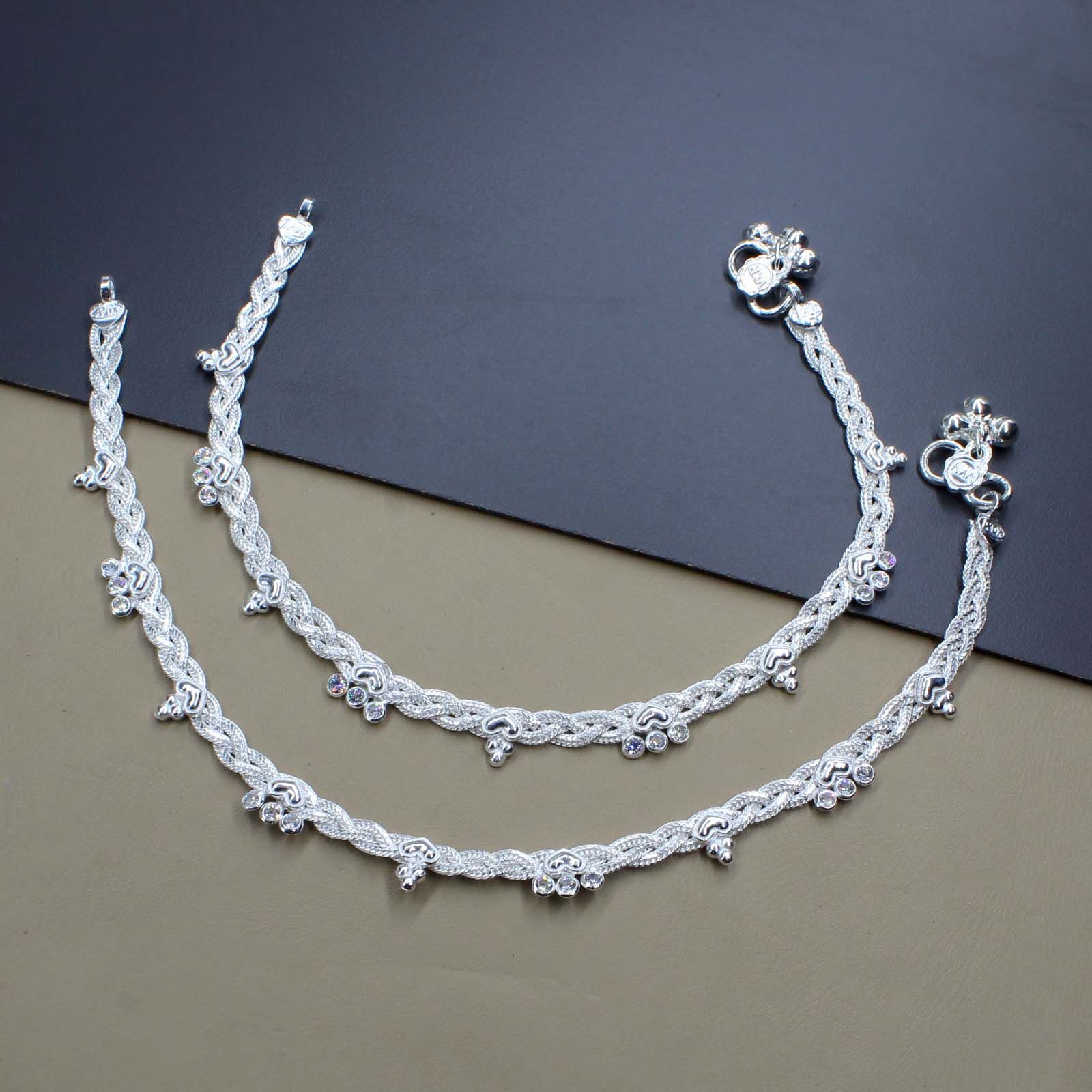 Cute Real Sterling Silver Indian Women Anklets Ankle Pair 10"