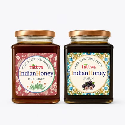 IndianHoney Red Honey with Jamun Honey Combo (Pack of 2) | Pure & Natural | 1kg (500g Each) | Unprocessed & Unfiltered Natural Sweetener