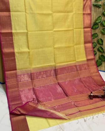 Dynamic Maheshwari Tissue Silk Handwoven Saree Yellow