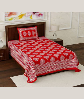 ABHACLOTHO Red Cotton 1 Single Bedsheet with 1 Pillow Cover ( 215 cm x 150 cm )