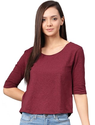 Women's Round Neck Top- Maroon (NO EXCHANGE NO RETURN)-XL / Maroon