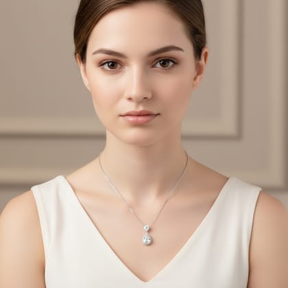 Sterling Silver Teardrop Pendant Necklace with Sparkling Stones for Women