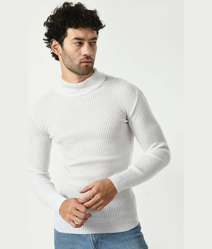 IndiWeaves Woollen High Neck Men's Full Sleeves Pullover Sweater - White ( Pack of 1 )
