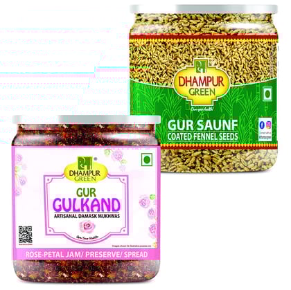 Dhampur Green Mouth Freshener Gur Saunf & Gur Gulkand, 750g Combo Pack