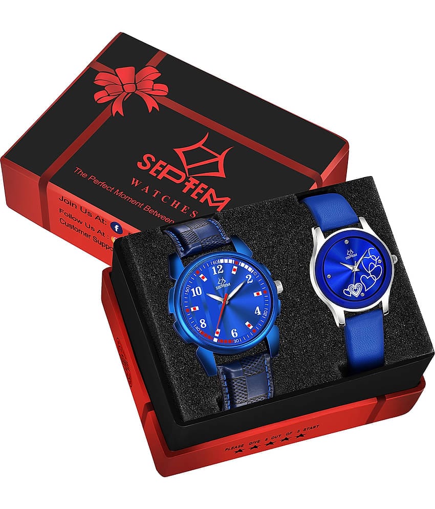 Septem Blue Leather Analog Couple's Watch