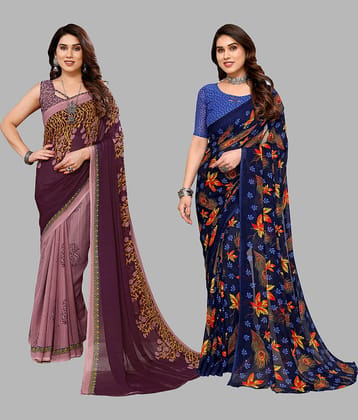 ANAND SAREES Georgette Printed Saree With Unstitched Blouse Piece ( Multicolour )