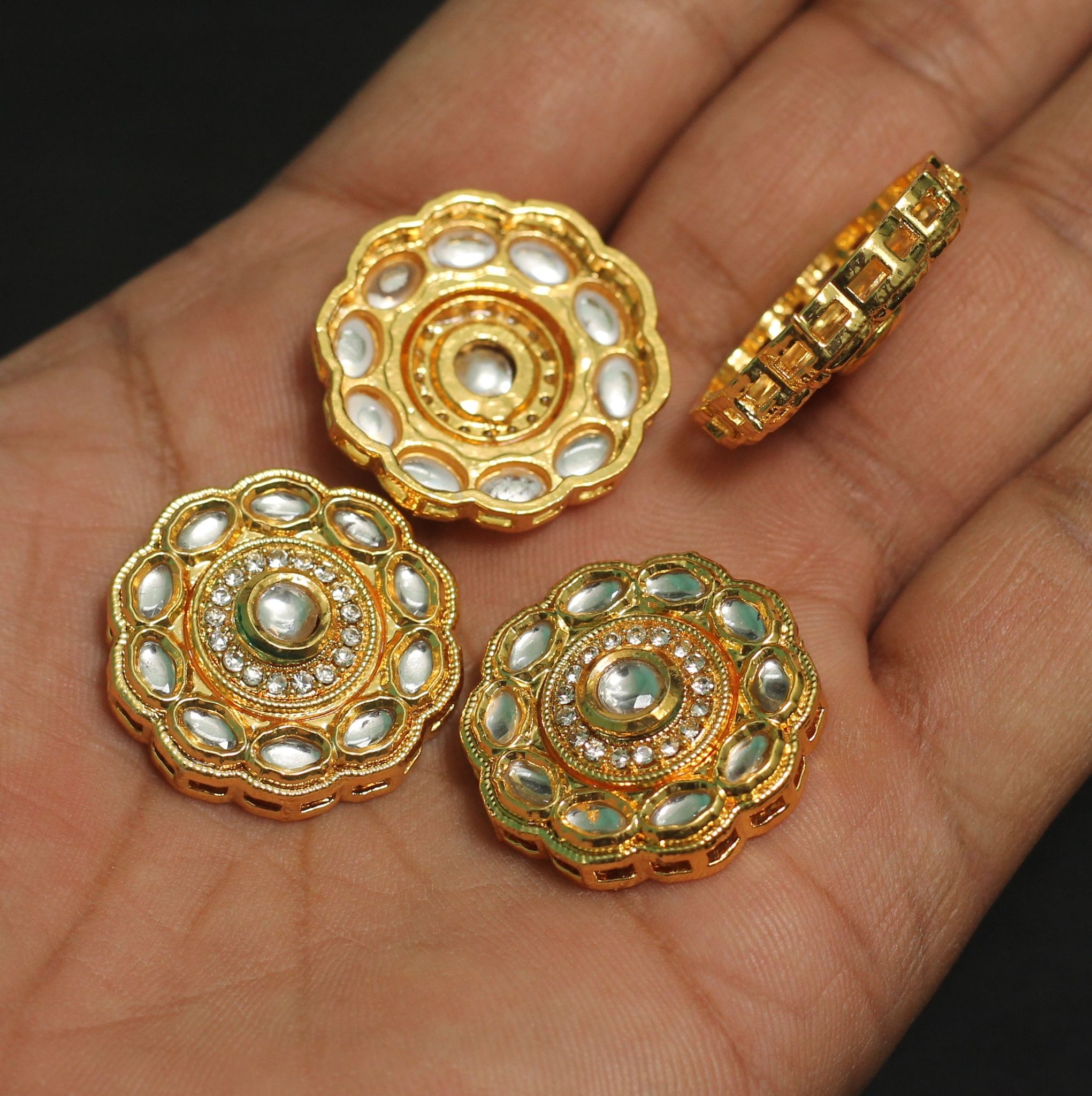 4 Pcs, 25mm, Kundan Connectors Golden-Golden / Kundan
