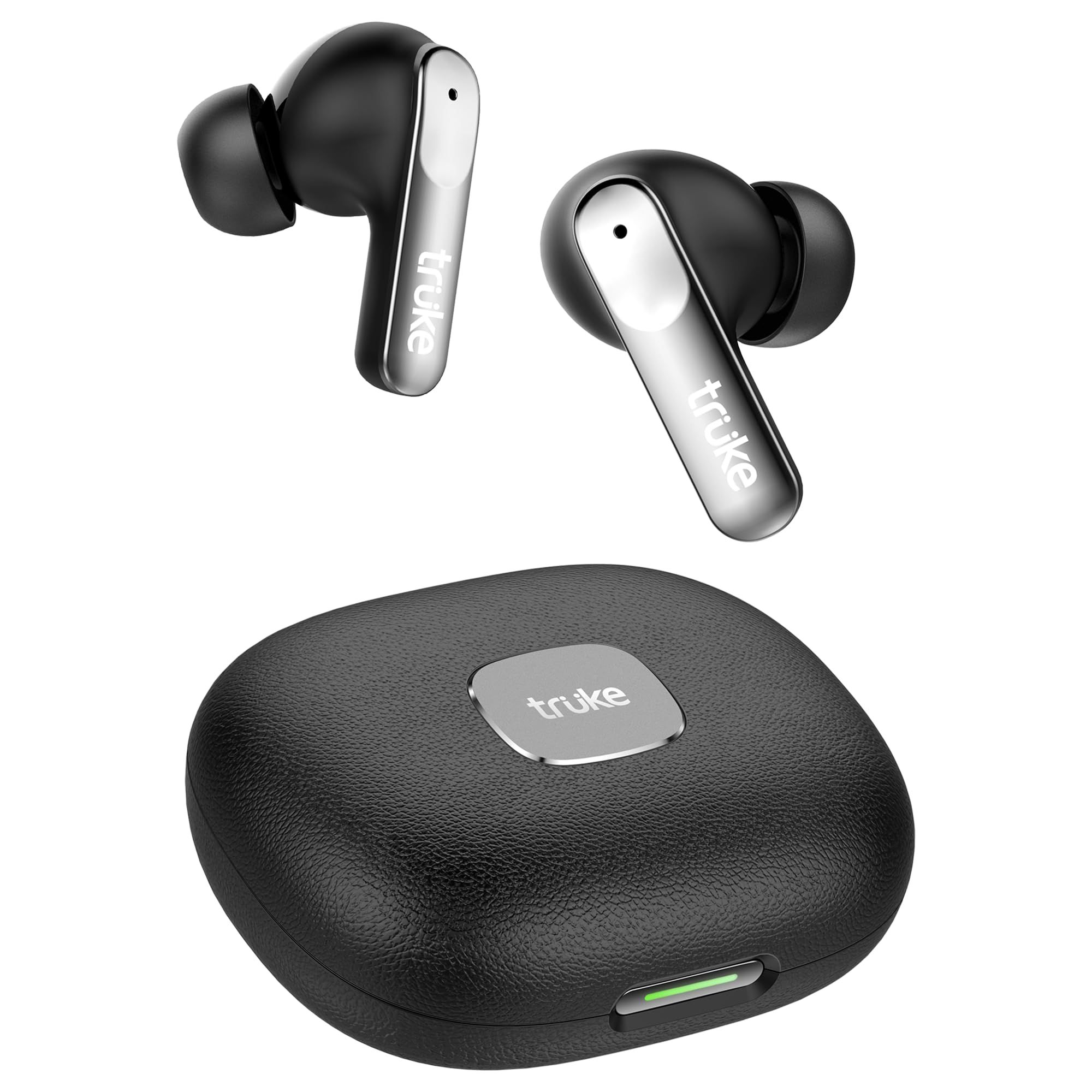 truke New Launch Mega 8 True Wireless in-Ear Earbuds with 24-Bit Spatial Audio, 70H Battery & Fast Charge Buds, Dual Pairing, 40ms Low Latency, 4-Mic ENC, Leather Finish Case, Made in India-OnyxBlack truke New Launch Mega 8 True Wireless in-Ear Earbuds w