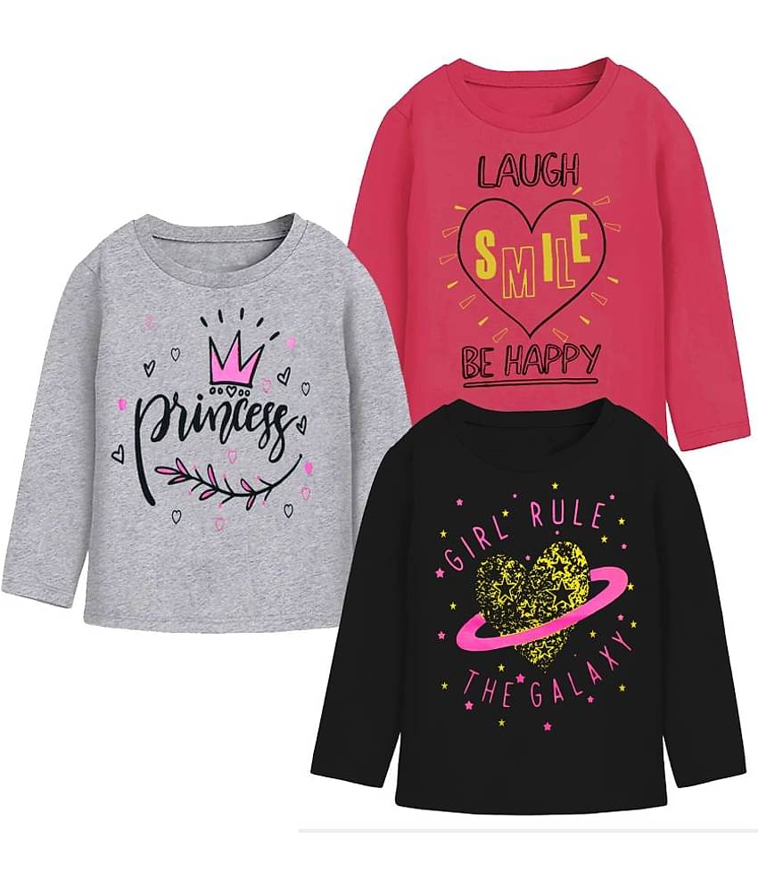 MIST N FOGG Pack of 3 Girls Cotton Blend T-Shirt ( Multi )