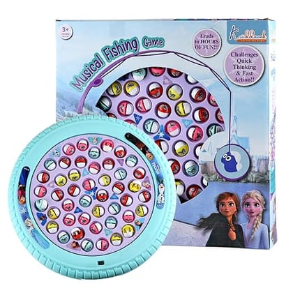 Frozen Kids Musical Fishing Game Fish Catching Board Game Toy 45 Fishes with Big Round Pond & 4 Fish Catching Sticks for Kids