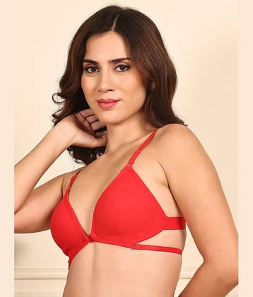 PrettyCat Pack of 1 Cotton Lightly Padded Plunge Bra For Women ( Red )