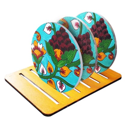 Kalamkari on Round Tea Coasters with Stand DIY Kit by Penkraft