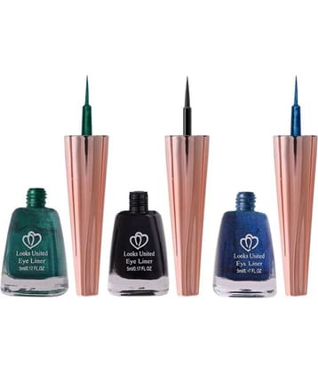 Looks United Metallic Long Lasting Intense Single Stroke Fashion Eyeliner (Metallic Forest Green, Coal Black, Matallic Admiral Blue)Pack Of 3