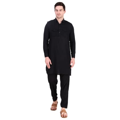 Preen Black DP Pathani Suit Set / Kurta Pajama Set-M / Black