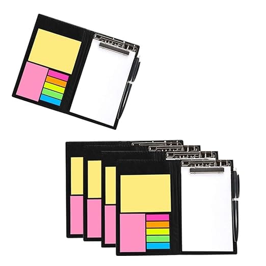 Rudra Memo Note Pad/Memo Note Book with Sticky Notes & Clip Holder in Diary Style A5 Memo Pad Plain 50 Pages (Black, Pack of 5)