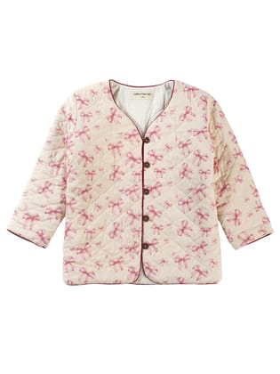 Natural Cotton Quilted Jacket - Pink Bow Print-5-6 years
