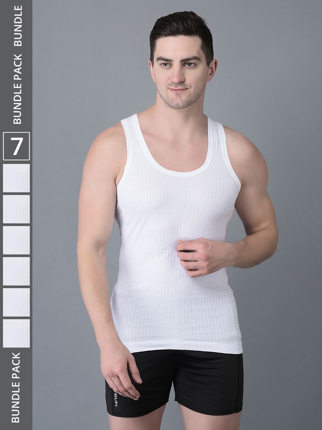 Men's White Pack of 7 Solid Combed Cotton Vest