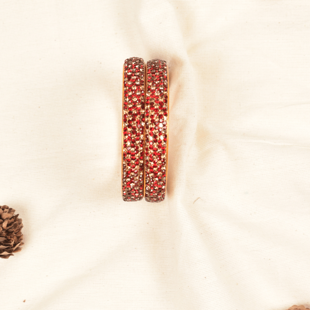 Pair of broad bangles in red and golden tones-2-2