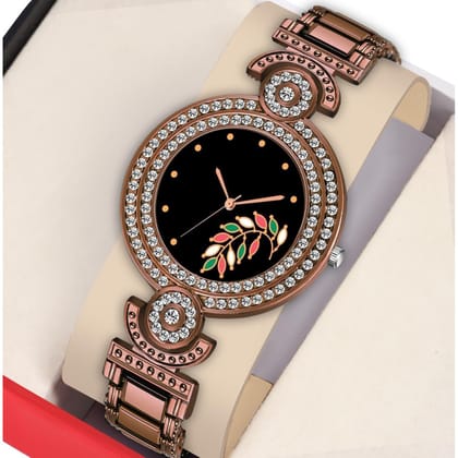 Bolun Black Flower Well Dial Brown BD Girls and Women Watch