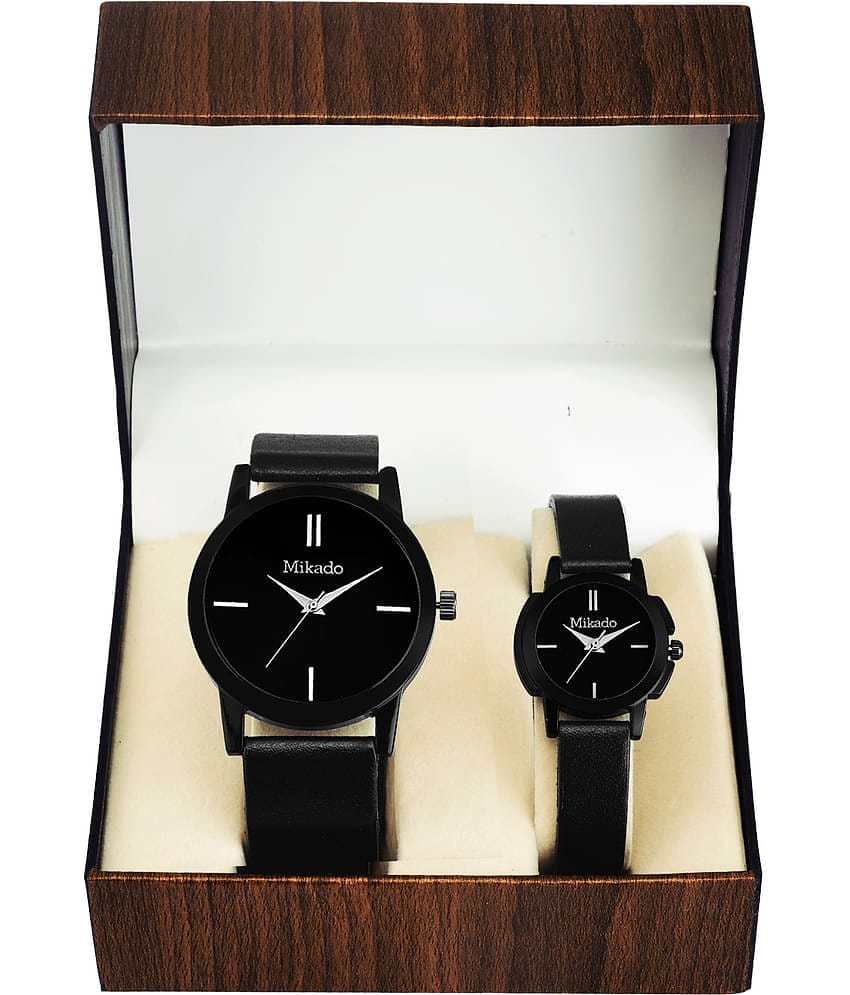 Mikado - Black Leather Analog Couple's Watch