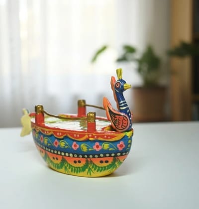 Icrafts Handmade Wooden Peacock Boat Toy (Multicolor) – Eco-Friendly Traditional Handcrafted Wooden Toy for Kids and Décor