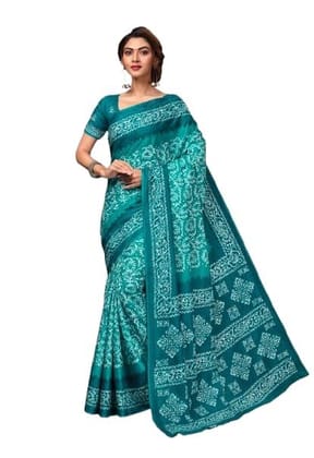 Cotton Saree with Batik Print for Women | Includes Unstitched Blouse | Soft & Lightweight Handloom Saree